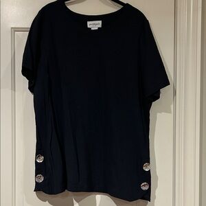 Peck & Peck Black Short Sleeve Top with Button Accents